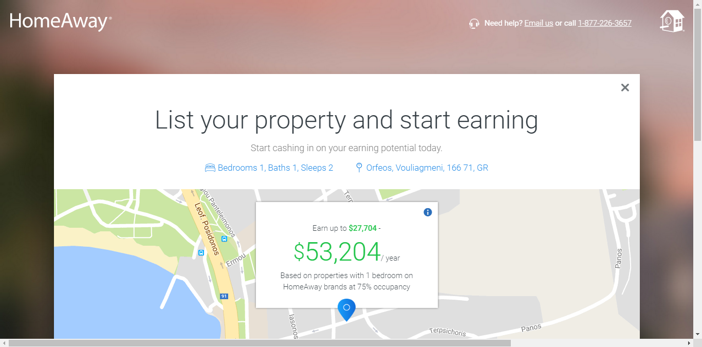 Step-by-step guide by Hosthub on how to create a listing on Vrbo: By entering the address and rooms of your property you can see approximately how much you would be earning.